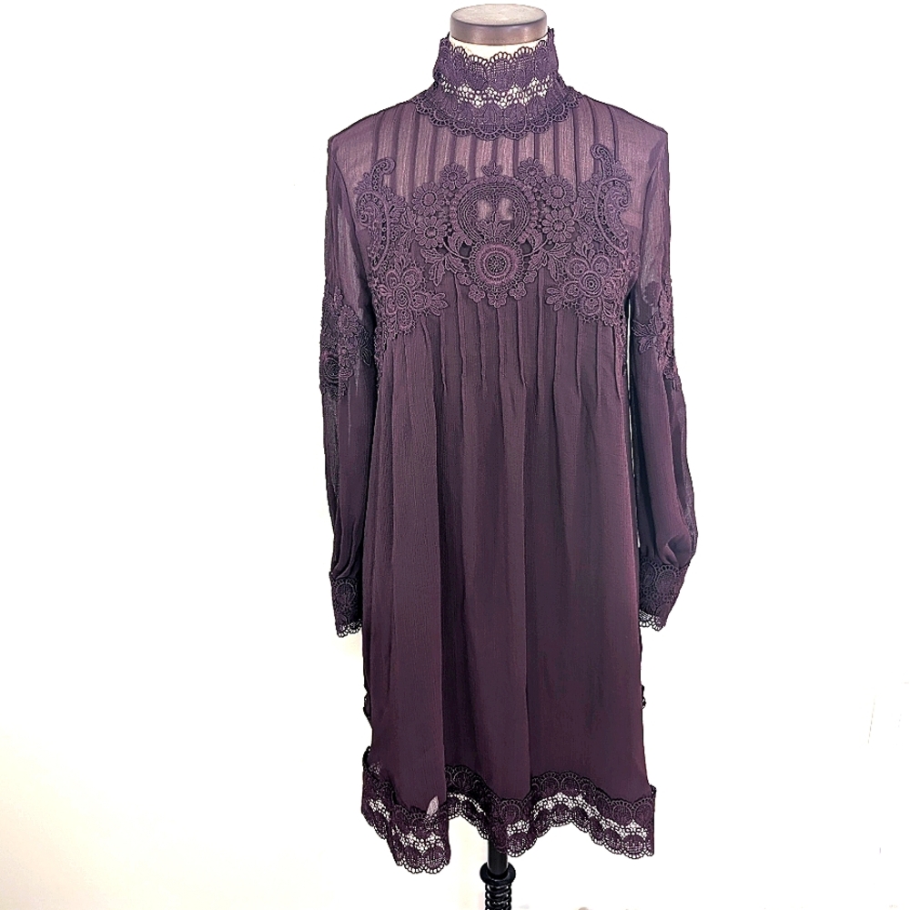 Ted Baker London Anneah High Neck, Lace Inset Tunic, Shift Dress. US6, TB 2
